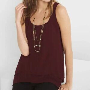2/$30 White House Black Market Chiffon Layered Sleeveles Top Burgundy XXS #8719